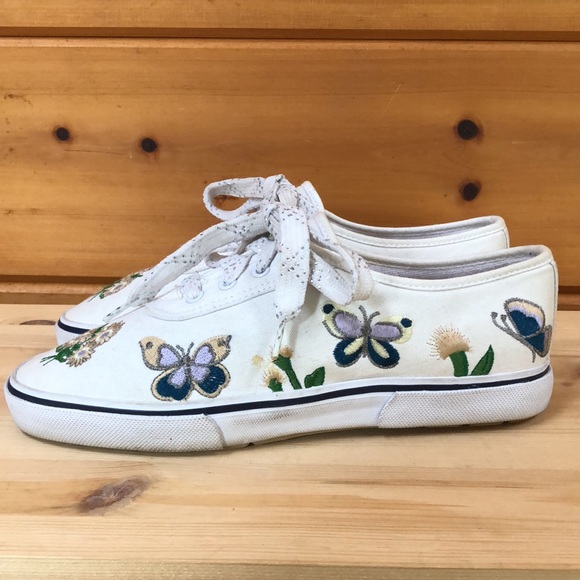 Vintage G.WIZ Lace Up Embroidered Flower Butterflies Flats (KEDS style) 7.5 - Picture 5 of 13